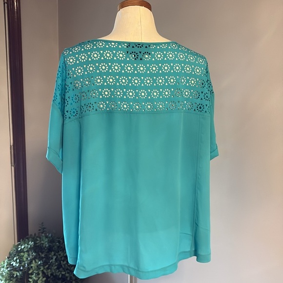 Women’s Attention lazer cut high low Boxy Blouse short sleeve jade green L - Picture 5 of 9